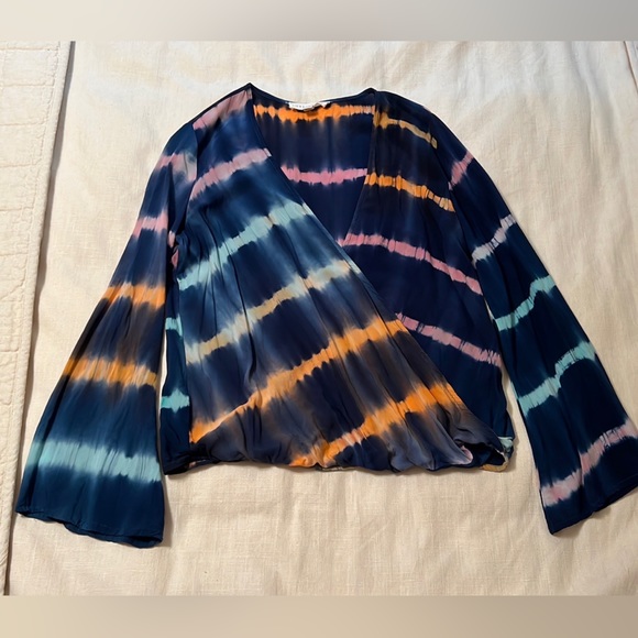 lovestitch Tops - ❤️Lovestitch❤️ Tie Dye Wrap Front Long Sleeve Shirt, Beach Cover-up, Size Medium
